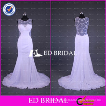 2017 ED Bridal White Chiffon Beach Split Side Brautkleider Mit See Durch Perlen Arbeit Zurück